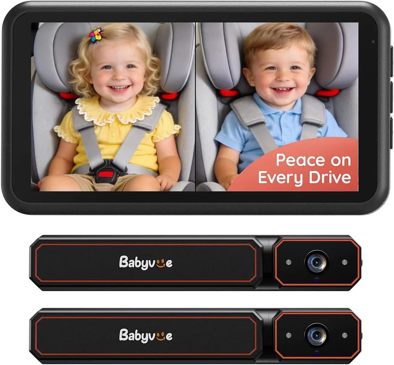 Monitor per Bambini con Doppia Telecamera Wireless per Auto, Schermo Diviso, HD1080P, Visione Notturna Automatica per Due Bambini