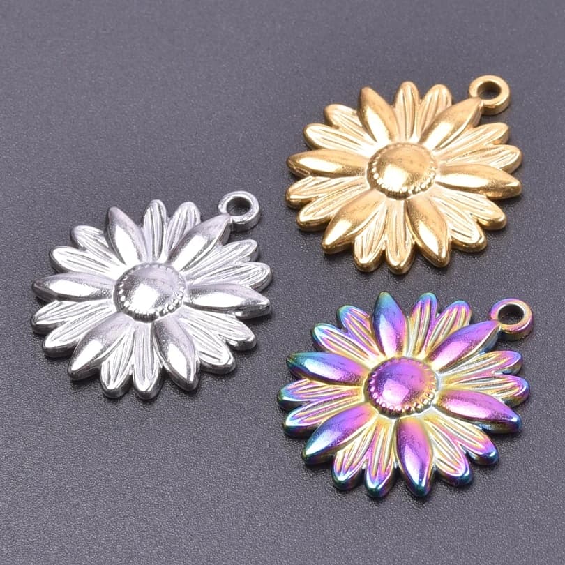 5 pz/lotto Plant Sun Flower Bulk Charms per la creazione di gioielli forniture orecchini fatti a mano Charm accessori per ciondoli in acciaio inossidabile