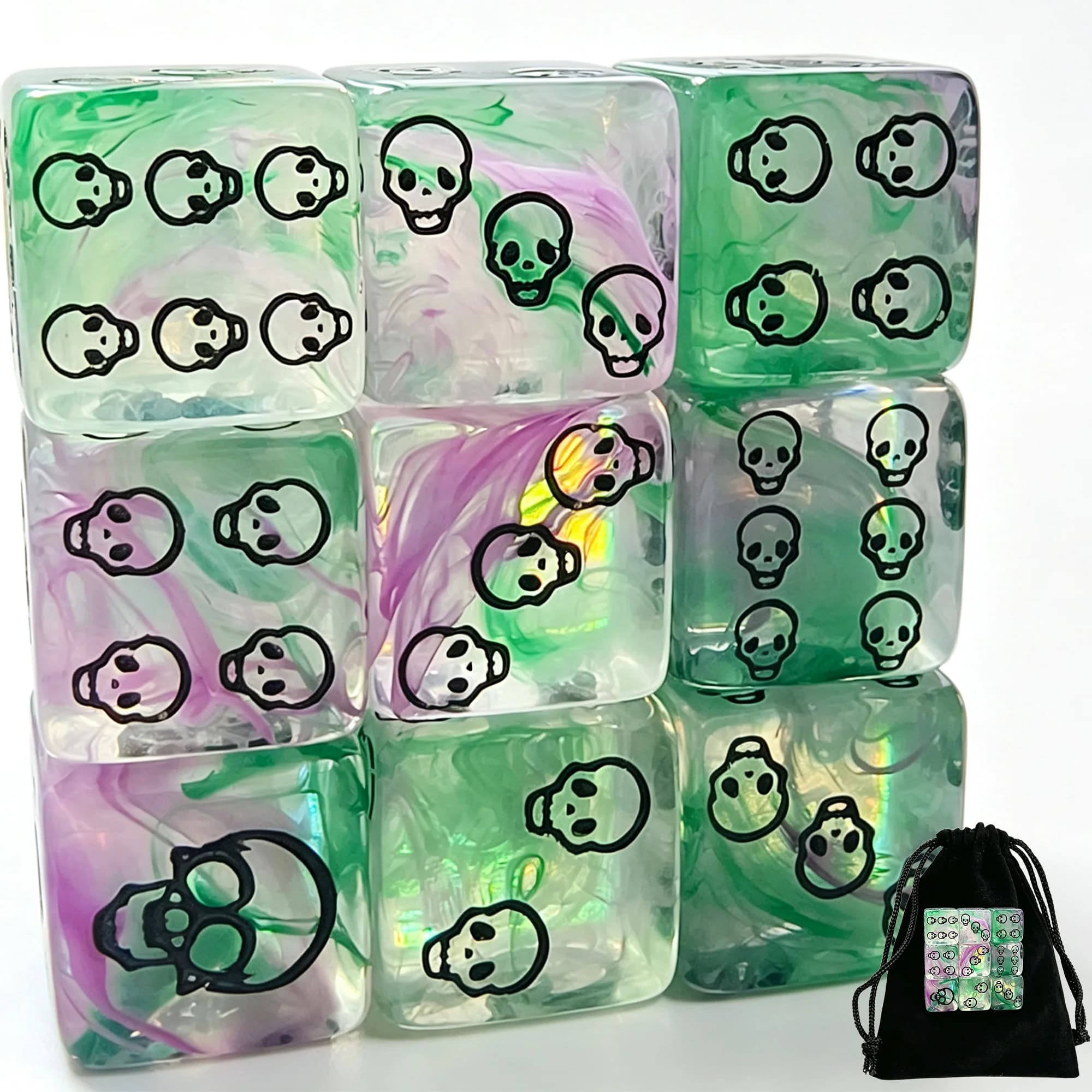 10pcs Upgrade D6 Skull Counter Dice for Warhammer 40k Dot Dice Set Dados Cube Move Dice DND Monopoly Backgammon with Storage Bag