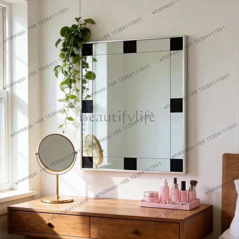 Specchio da bagno a parete, specchio da trucco francese bianco e nero per camera da letto, personalizzabile
