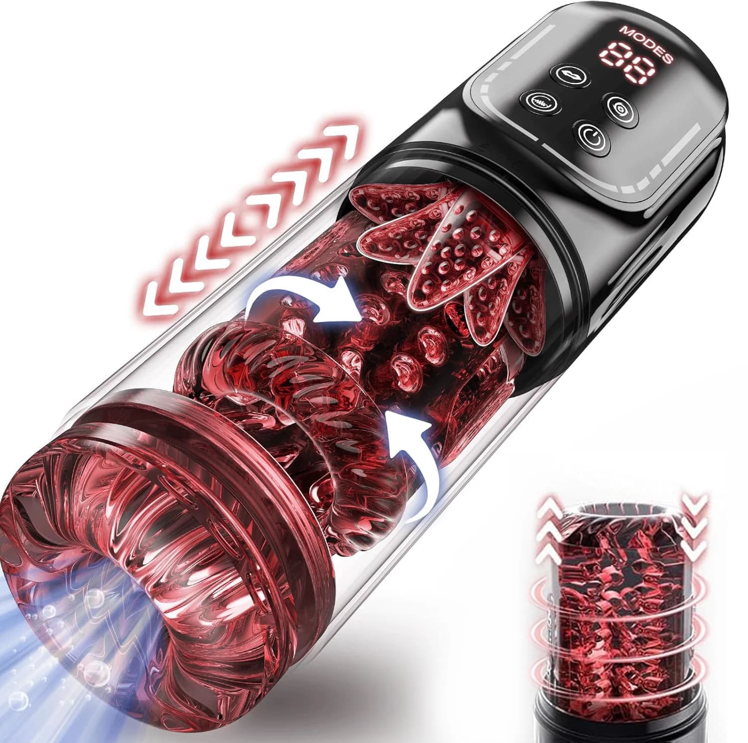 Masturbatore Automatico Maschile Pocket Cat 7 con Vibrazione Rotante, Succhiatore, Leccatore, Pompa a Vuoto, Schermo LCD, Massaggiatore per il Pene, Sex Toy