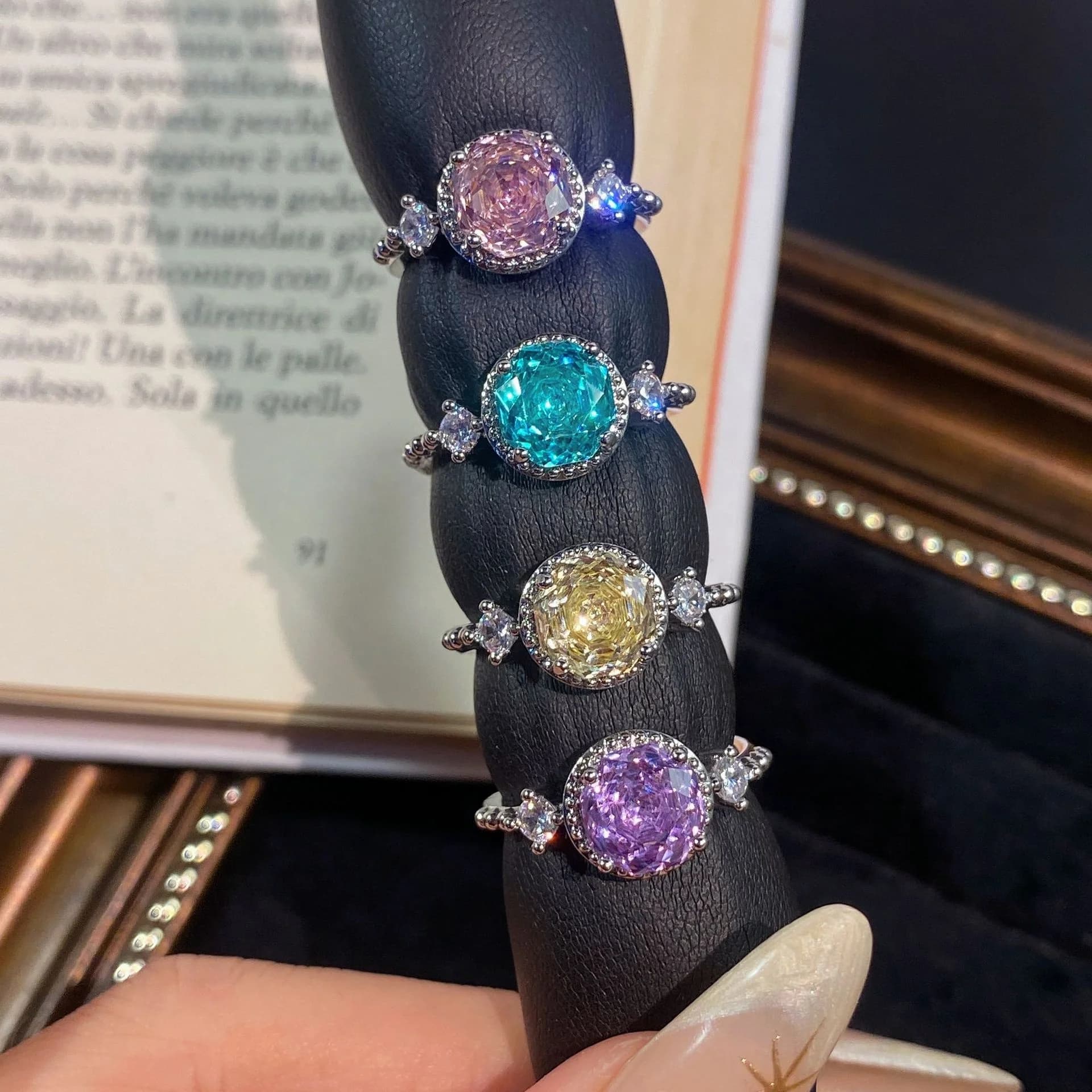 Anello in Argento Sterling 925 con Diamante Taglio Rosa Ottagonale per Donne, Anello di Lusso con Diamante ad Alto Contenuto di Carbonio Incastonato
