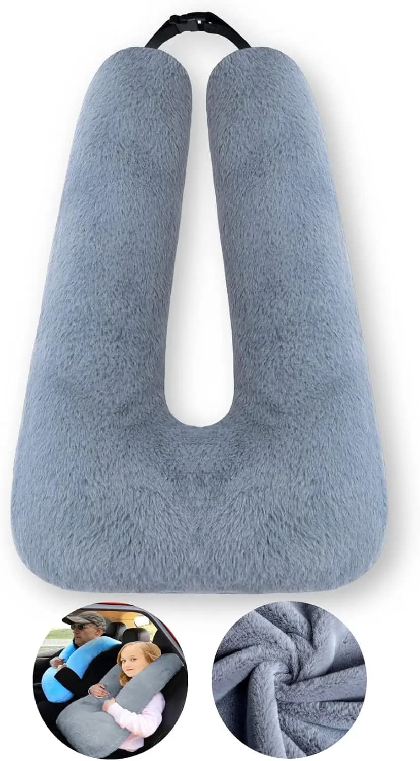 Comfortable travel pillow for children and adults, help to sleep by car during road trips, grey