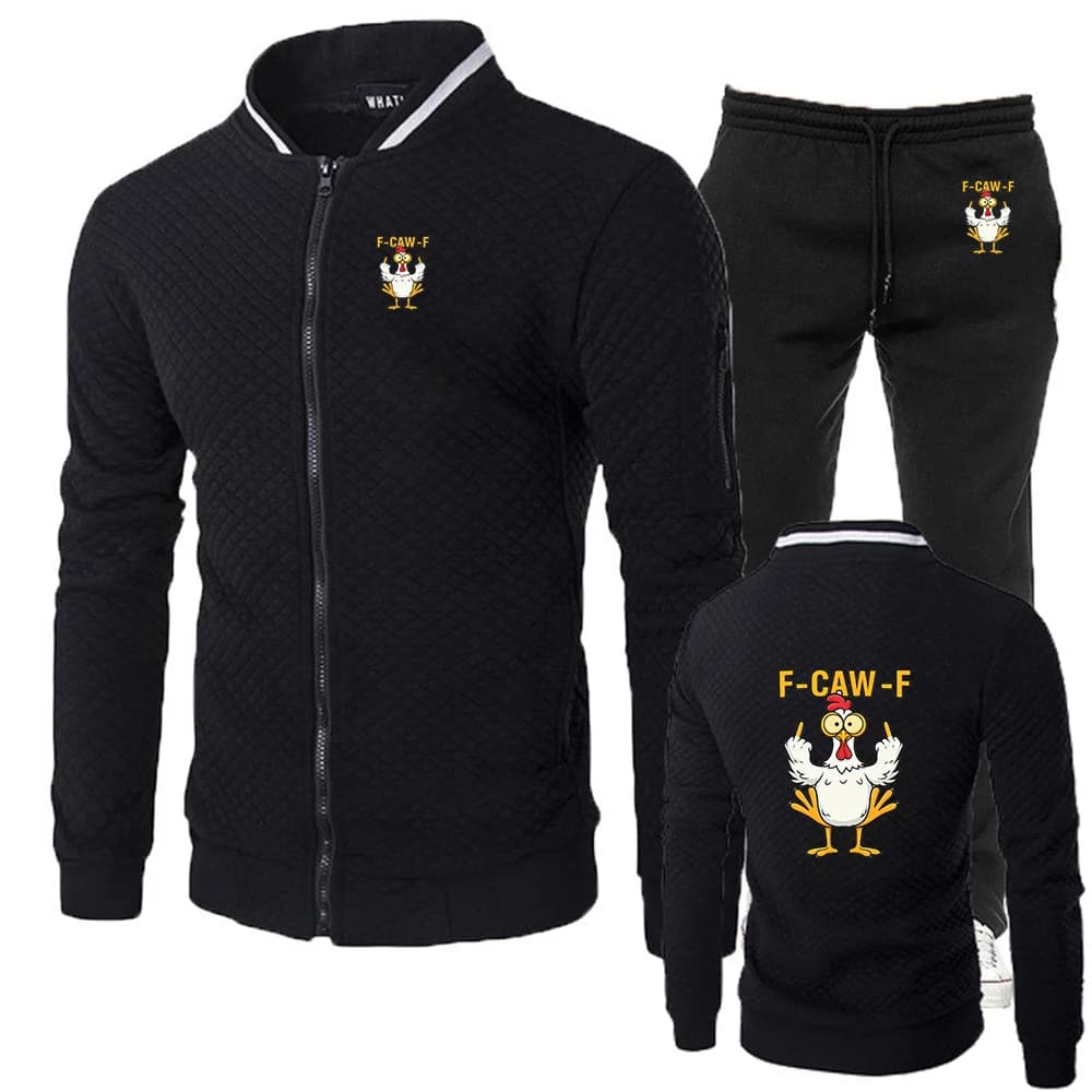2026 F Caw F Chicken Print Spring And Autumn New Men's Film Set Casual Zipper Jacket Sportswear + Trousers Two-piece Suit