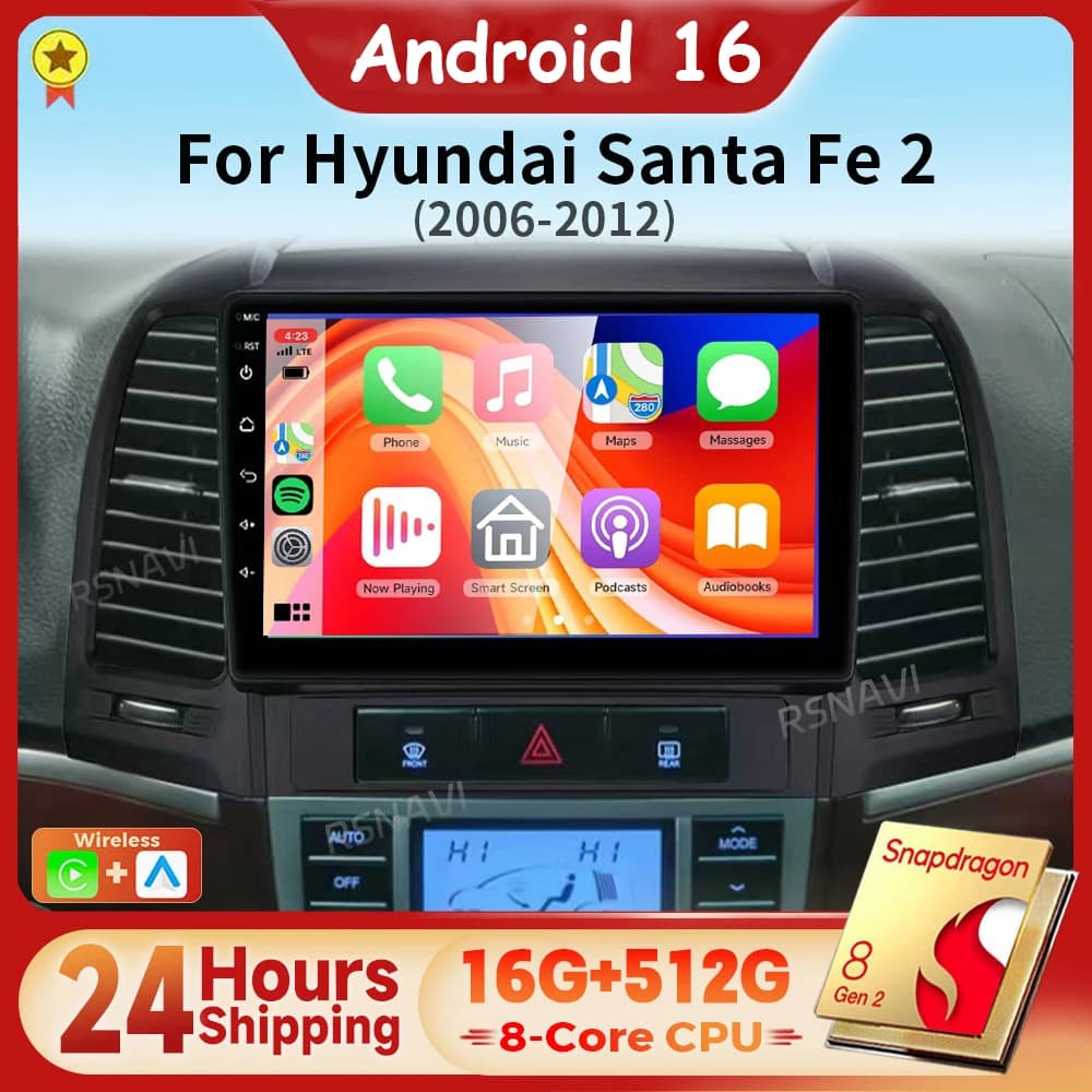 Android 15 Carplay Auto 2K Schermo Autoradio Lettore Multimediale Per Hyundai Santa Fe 2 2006-2012 Autoradio Stereo 24 ore di spedizione
