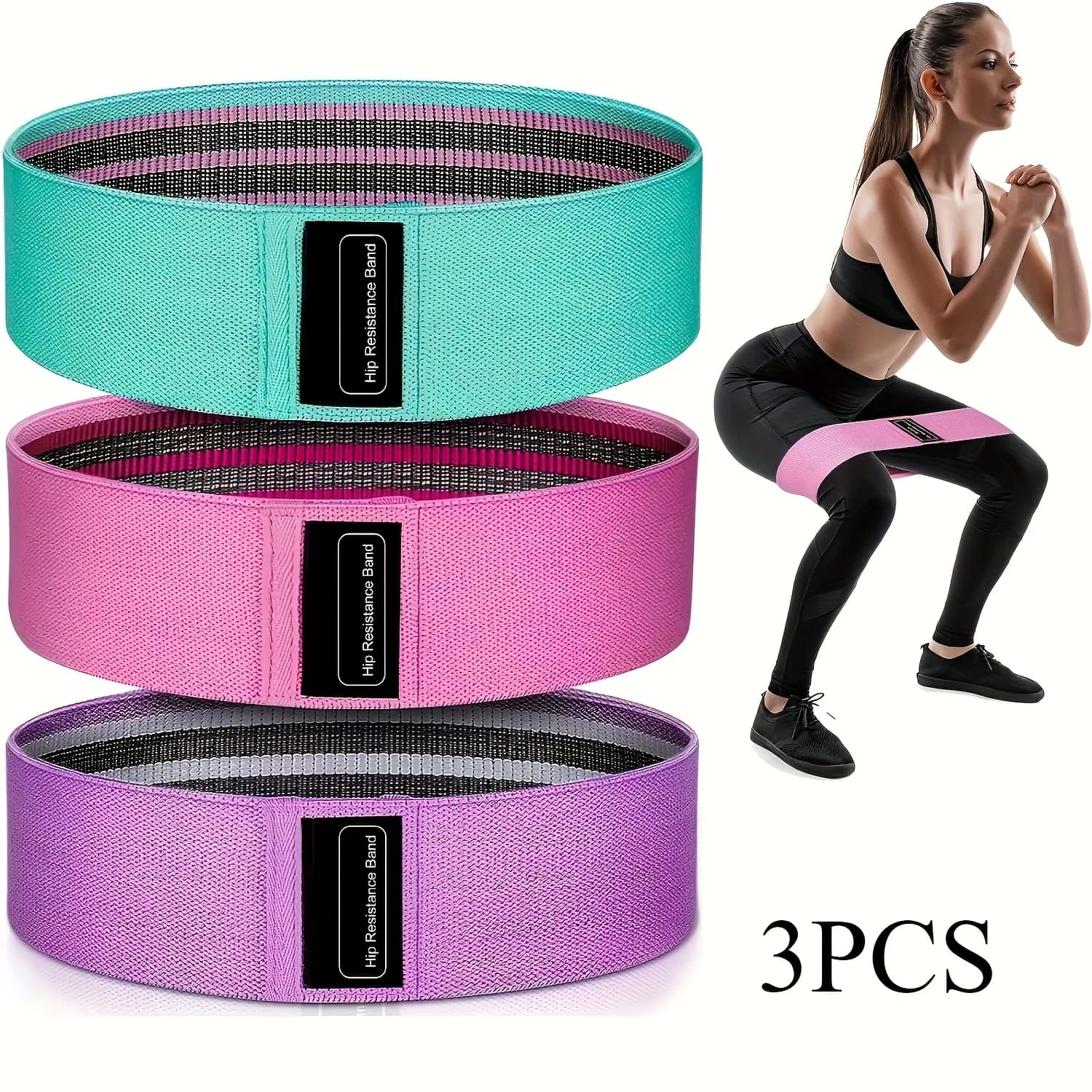 Set di 3 Fasce Elastiche in Tessuto per Allenamento, Stretching, Yoga, Pilates, Esercizi Fitness