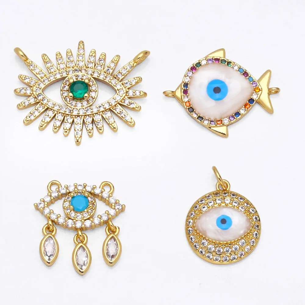 OCESRIO Small Gold Plated Blue Evil Eye Charm Connector for Jewelry Making Copper Zircon Dream Catcher Accessories pdta644