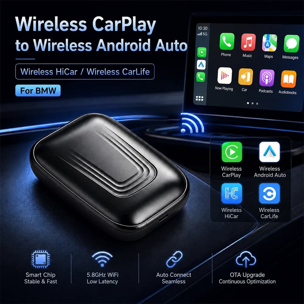 Wireless CarPlay Android Auto Adapter 4‑in‑1 Car Smart Link Box Support Wireless HiCar CarLife Plug&Play For Bmw X3 X5 X6 X7