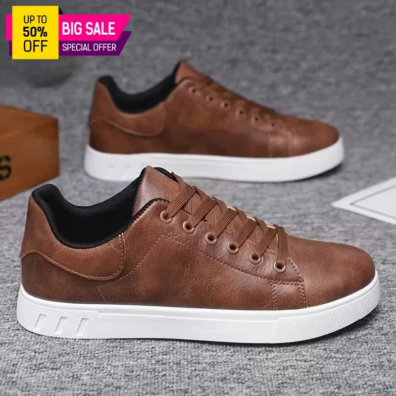 Sneakers Casual in Pelle per Uomo, Marroni, Comode e Antiscivolo, Scarpe da Passeggio Traspiranti e Leggere per Uso Quotidiano e Lavoro