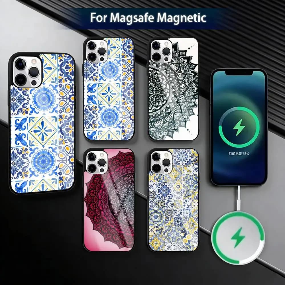 Custodia per telefono Cool Art T-Tile Moroccan per iPhone 17, 16, 15, 14, 13, 12, 11 Plus, Pro, magnetica con ricarica wireless MagSafe