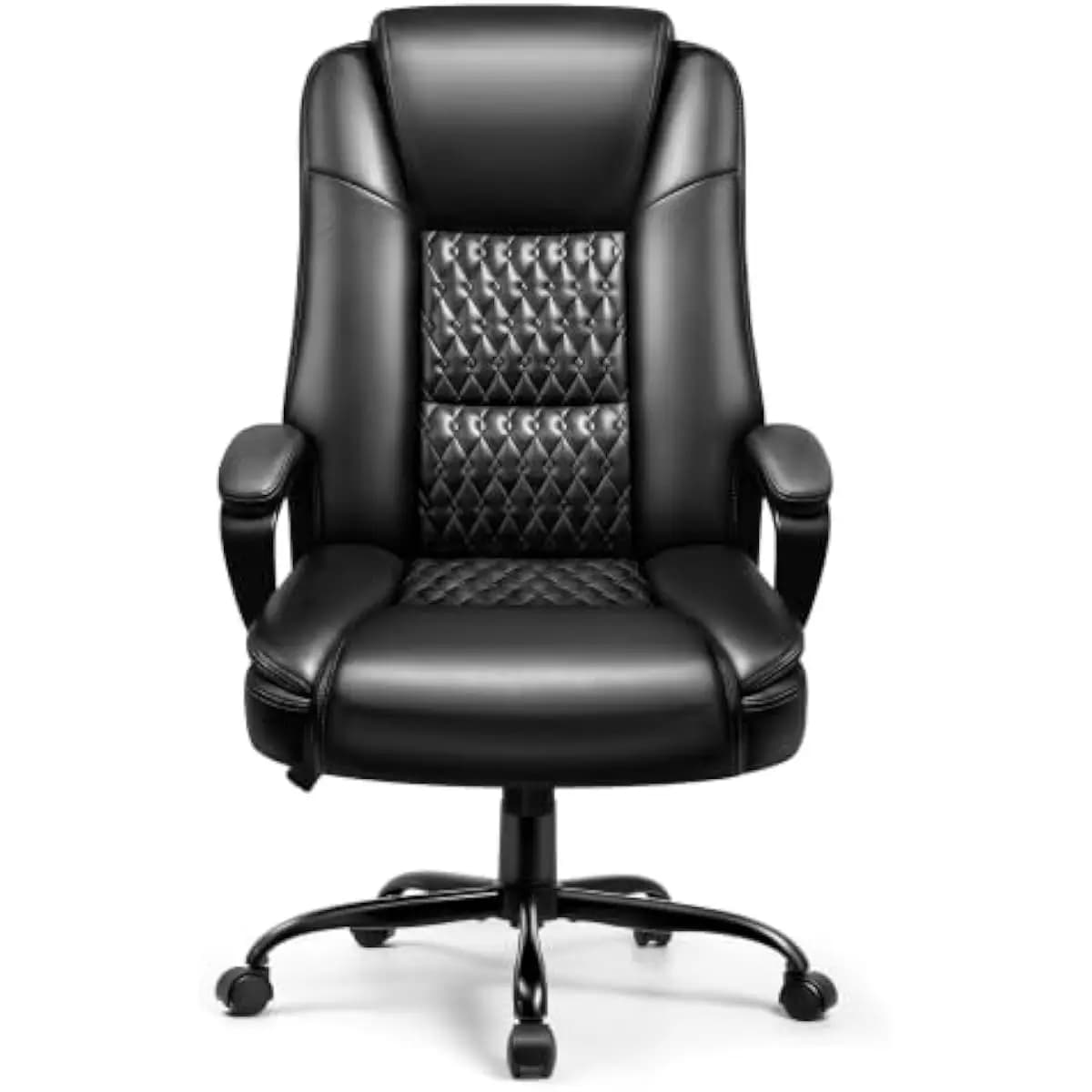 Ergonomic high-back executive chair with premium leather upholstery soft foam cushioning lumbar aligned support adjustable heigh