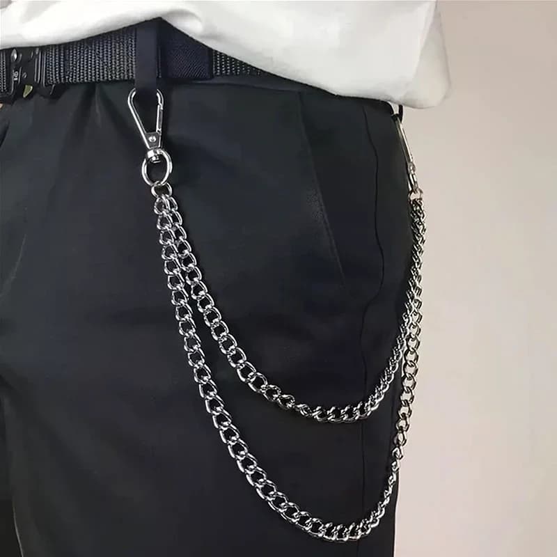 Catena Lunga in Metallo a 2/3 Strati Stile Punk Hip-hop, Catena per Pantaloni alla Moda, Accessori Portachiavi in Metallo per Uso Quotidiano