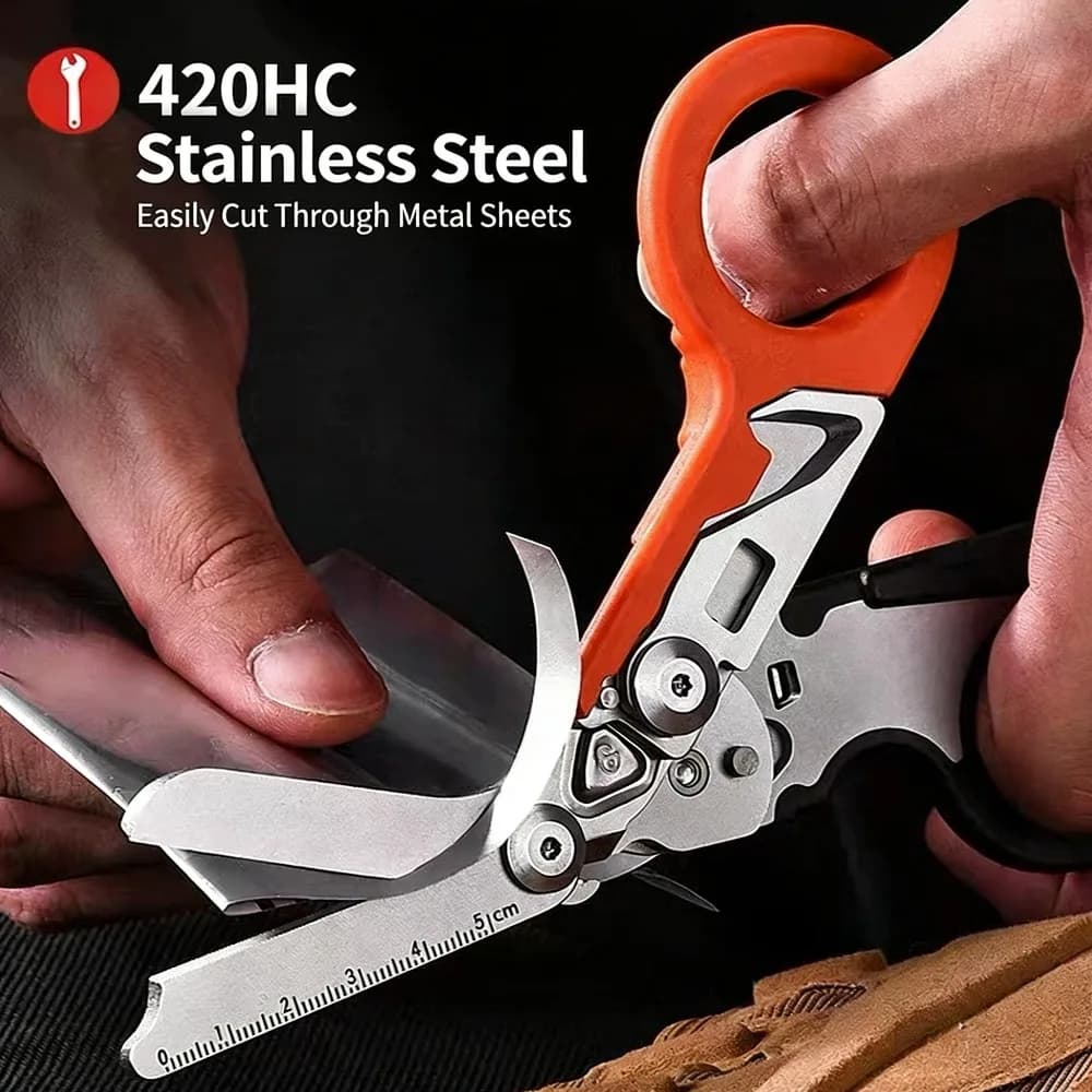 420HC Stainless Steel Foldable Tactical Scissors, Multi-Function Emergency Shears With Belt Clip For Outdoor First Aid Rescue