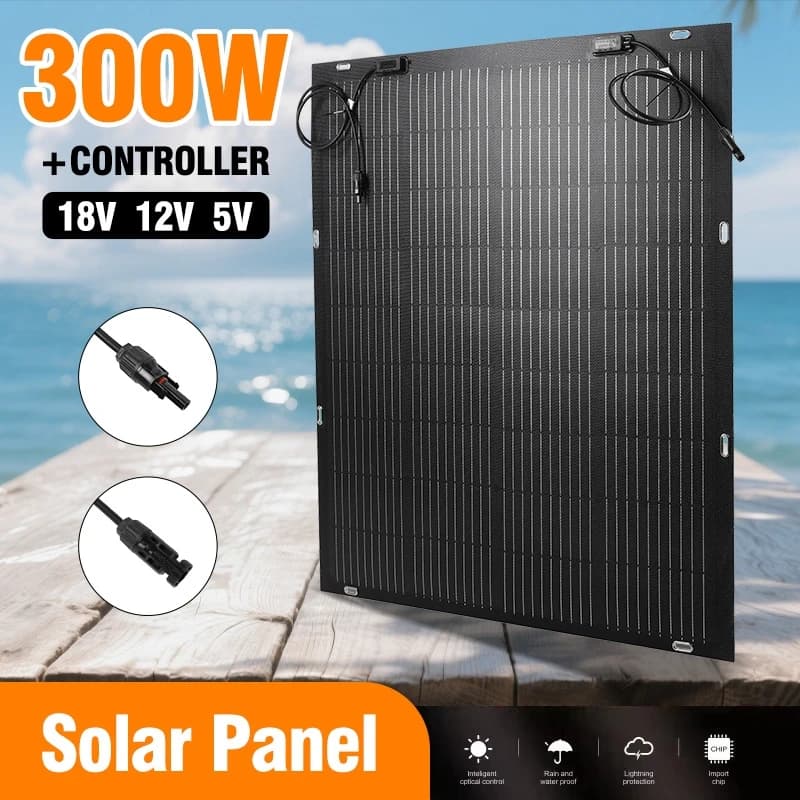 Pannello solare flessibile da 300 W Caricabatteria flessibile per celle solari da 18 V Piastra solare con/senza controller da 60 A per barca da campeggio all'aperto