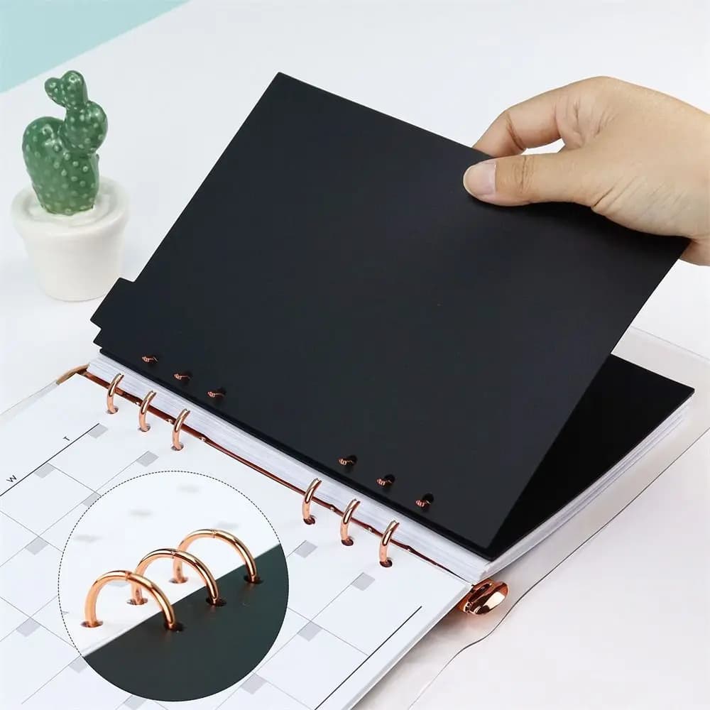 Divisori di pagine di cancelleria A5 A6 A7 Planner Raccoglitore nero Separatore di indice Divisore di indice Divisore di carta per notebook Divisore a fogli mobili