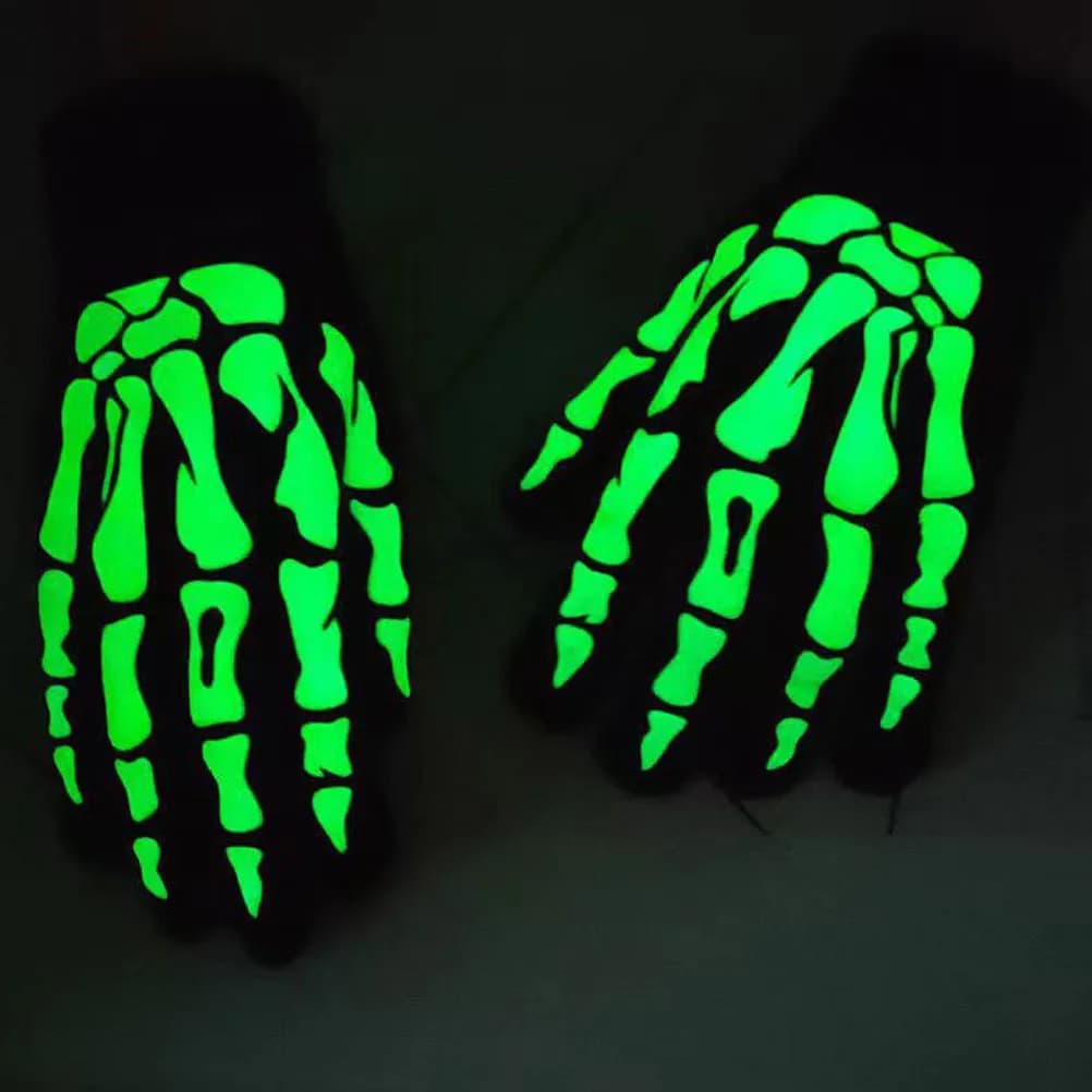 1 paio di guanti fluorescenti da moto che si illuminano al buio, per feste di Halloween, festival invernali, sport all'aria aperta con dita intere e calde