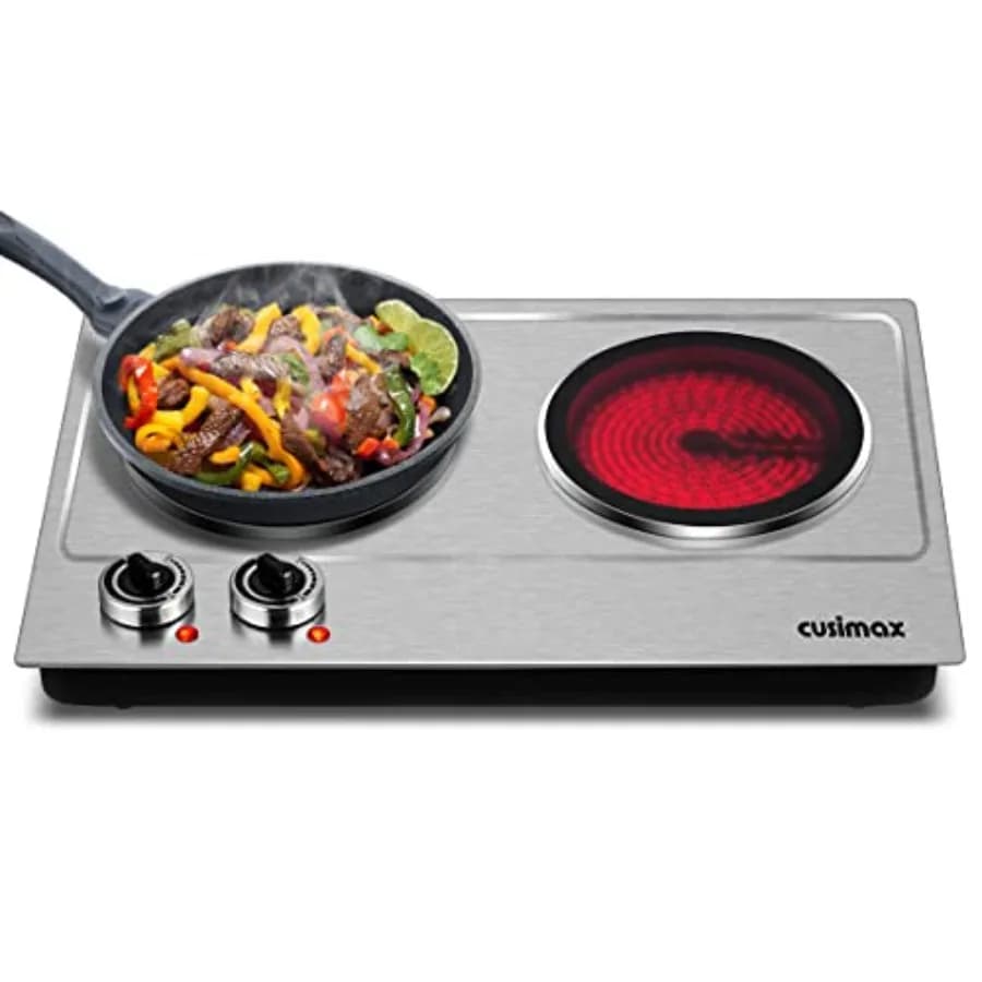 Piastra Elettrica in Ceramica a Doppio Bruciatore 1800W per Cucinare, Piano Cottura a Infrarossi con Doppio Controllo, Fornello Portatile da Banco con Piastra in Vetro