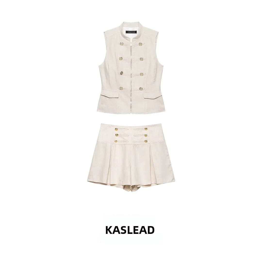 KASLEAD New Women's Fashion Set with Wind Rope Knot Decorated Slim Fit Vest And Shorts Summer Collection 2026