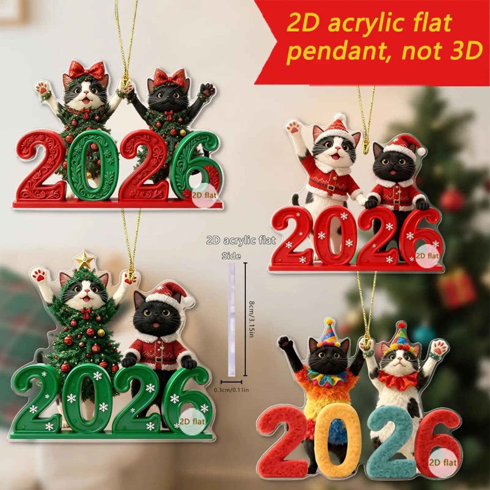 Zaino Fascino 2D Simpatico Gatto 2026 Pendenti Decorativi Piccoli Gattini Ornamenti per Albero per Camera da Letto Cucina Mensola Porta Balcone Corridoio