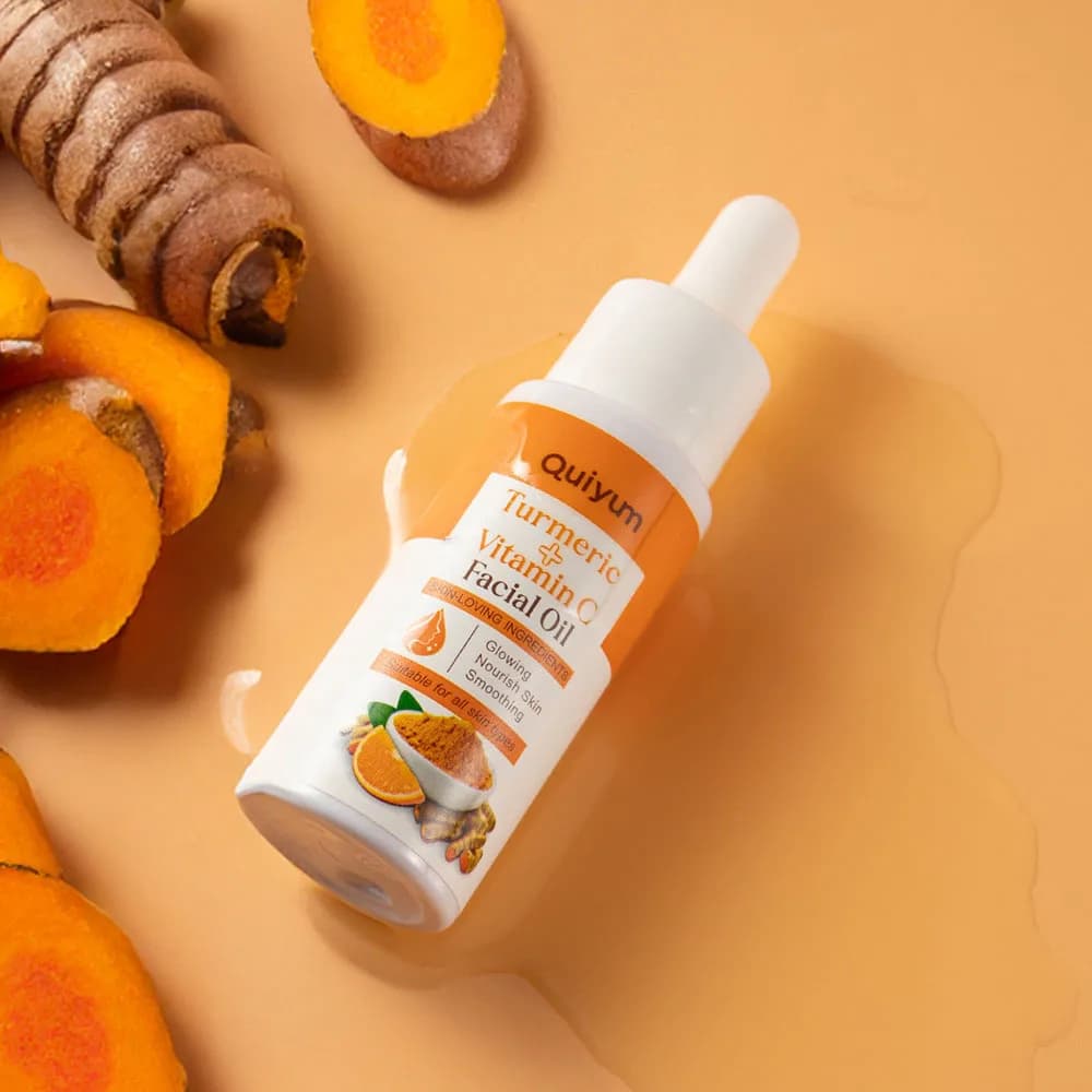 QUIYUM Olio Viso alla Curcuma e Vitamina C 30ml, Olio Idratante per il Viso, Non Unto ad Assorbimento Rapido, Essenza Illuminante