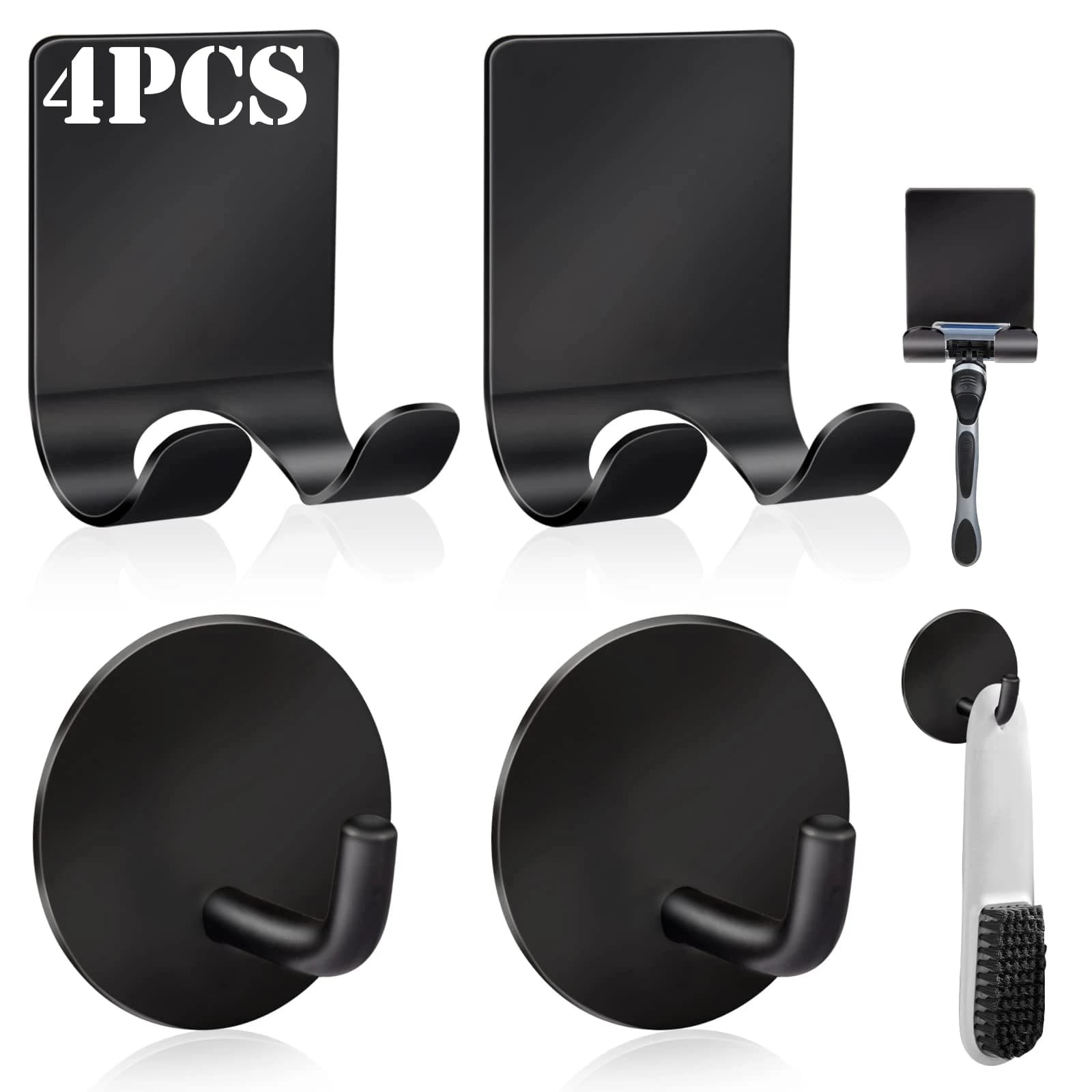 4pcs Razor Holder Stainless Steel Shower Adhesive Sticky Heavy Duty Waterproof Wall Hooks Premium for Hanging Towels Coat hat