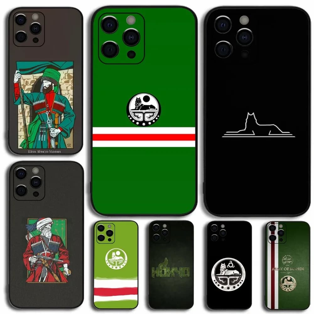 Custodia per telefono con bandiera nazionale cecena per Apple iPhone 15,14,13,12,11,Pro,X,XS,Max,XR,Plus,Mini Cover morbida nera