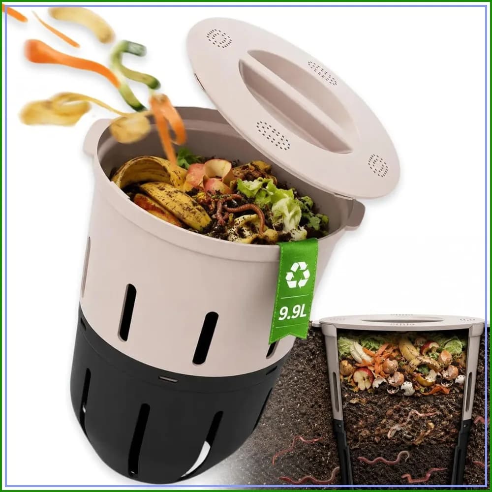 Inground Worm Composter, Outdoor Underground Worm Farm 3.3 Gallons, Garden Worm Compost Bin from Kitchen Food Waste, 10.7x10.7x13Inch
