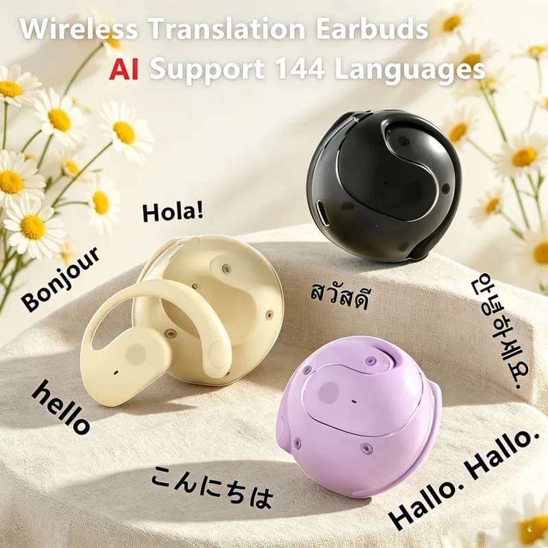 Auricolari Bluetooth con Traduttore AI, Traduzione in Tempo Reale, 144 Lingue, Cuffie Wireless con Funzione di Traduzione Vocale