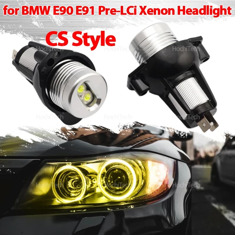 CSL CS Style Colore giallo limone LED Angel Eyes Anello fari Lampadine adatte per BMW E90 E91 Pre-LCi Faro allo xeno 2004-2008