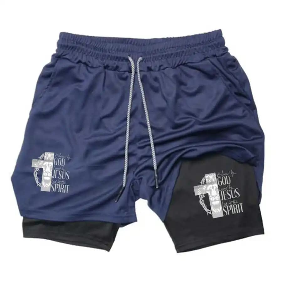 Pantaloncini sportivi 2 in 1 da uomo con stampa cristiana, pantaloncini da corsa traspiranti ad asciugatura rapida