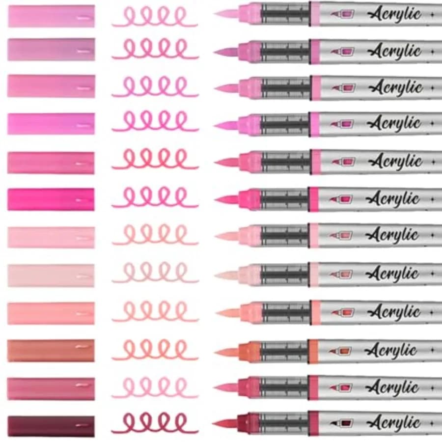 Acrylic Paint Pens Set, 12Colors Soft Brush Tip Acrylic Paint Markers, Direct-Liquid Ink System, Colored Marker Pen for Rocks,