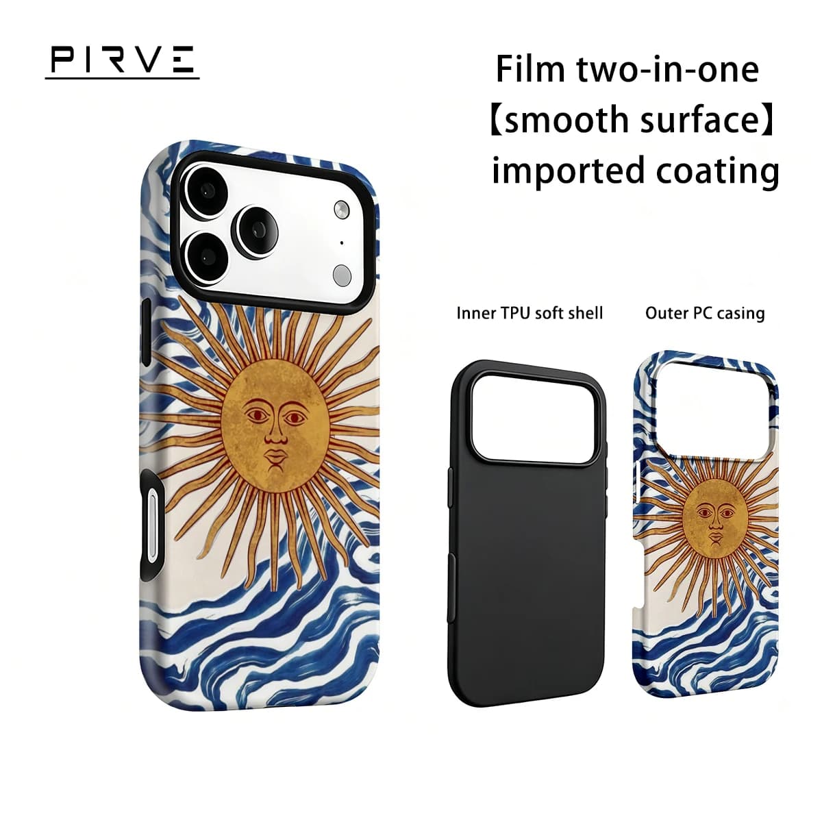 Sun Face Blue Waves For IPhone18 17 Must-Haves Phone Case For IPhone 17 15 14 13 16 Pro Max Plus Double-Layer Tough Case