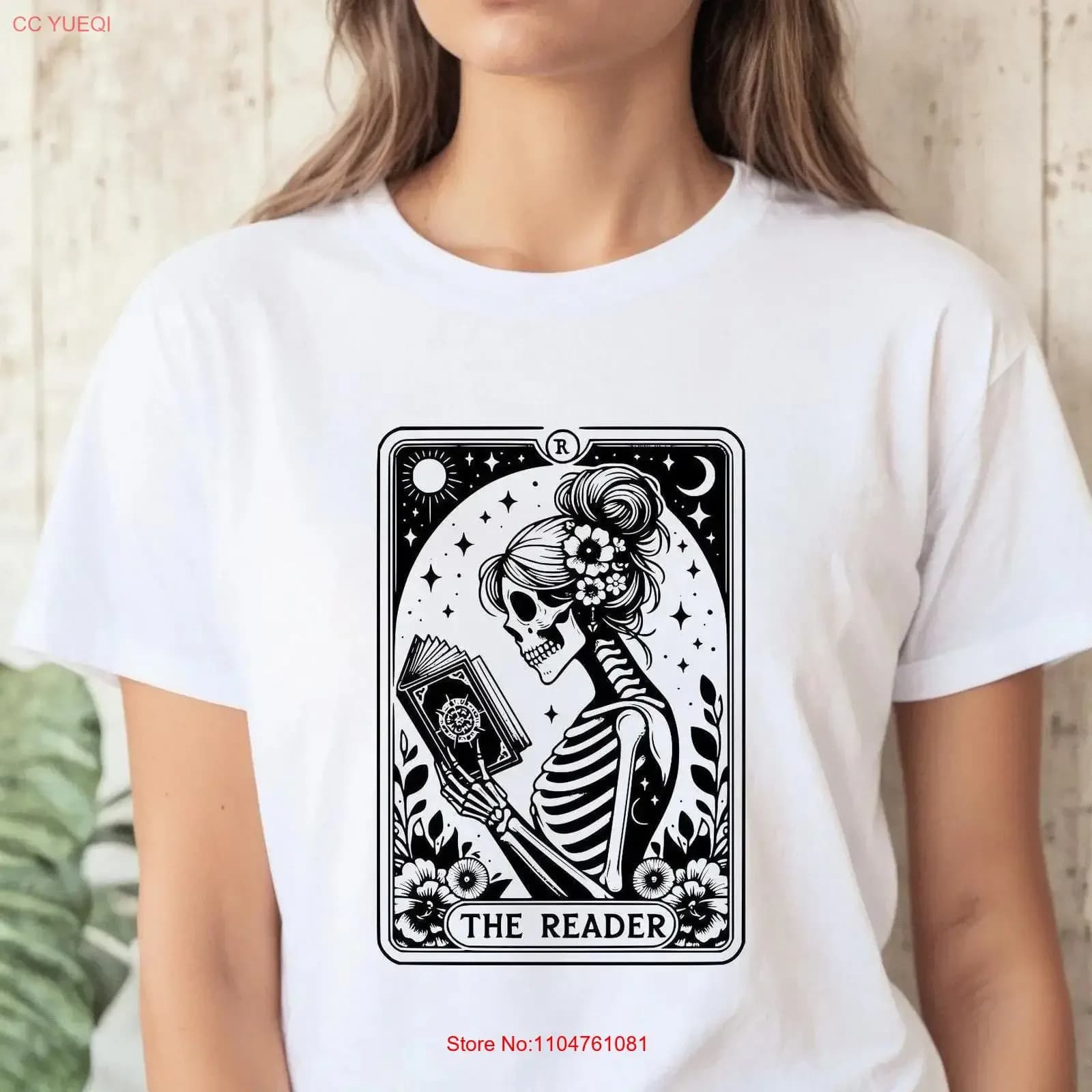 Maglietta The Reader Tarot Card per Amanti dei Libri, Maglione Scheletro che Legge, Regalo per Lettori, Vintage, Effetto Lavato, Elegante Streetwear