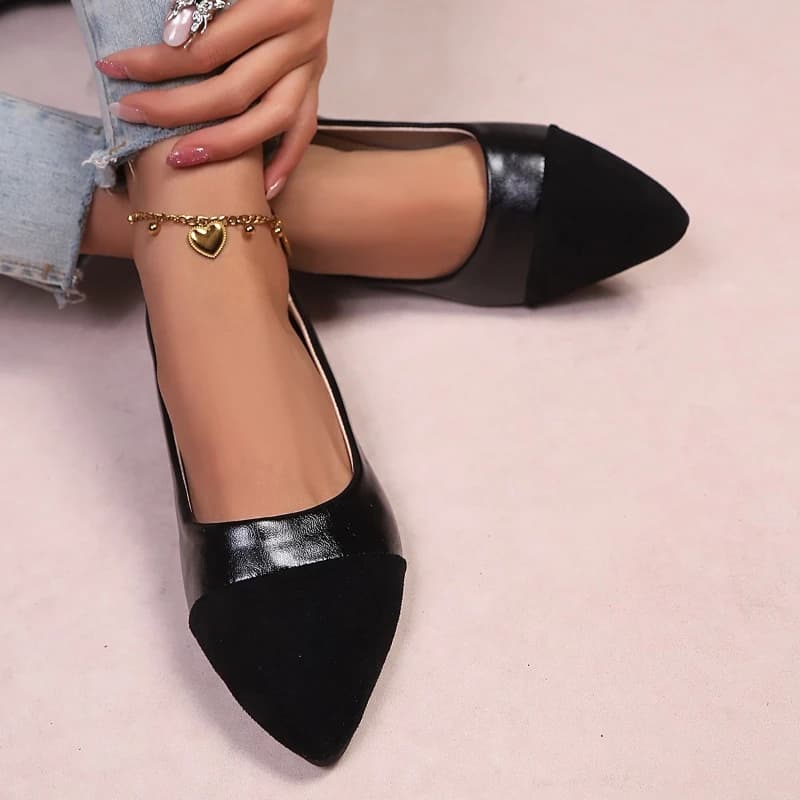 Scarpe Basse a Punta da Donna, Slip-on con Patchwork, Traspiranti, Comode per Tutti i Giorni, Stile Ballerine e Mocassini
