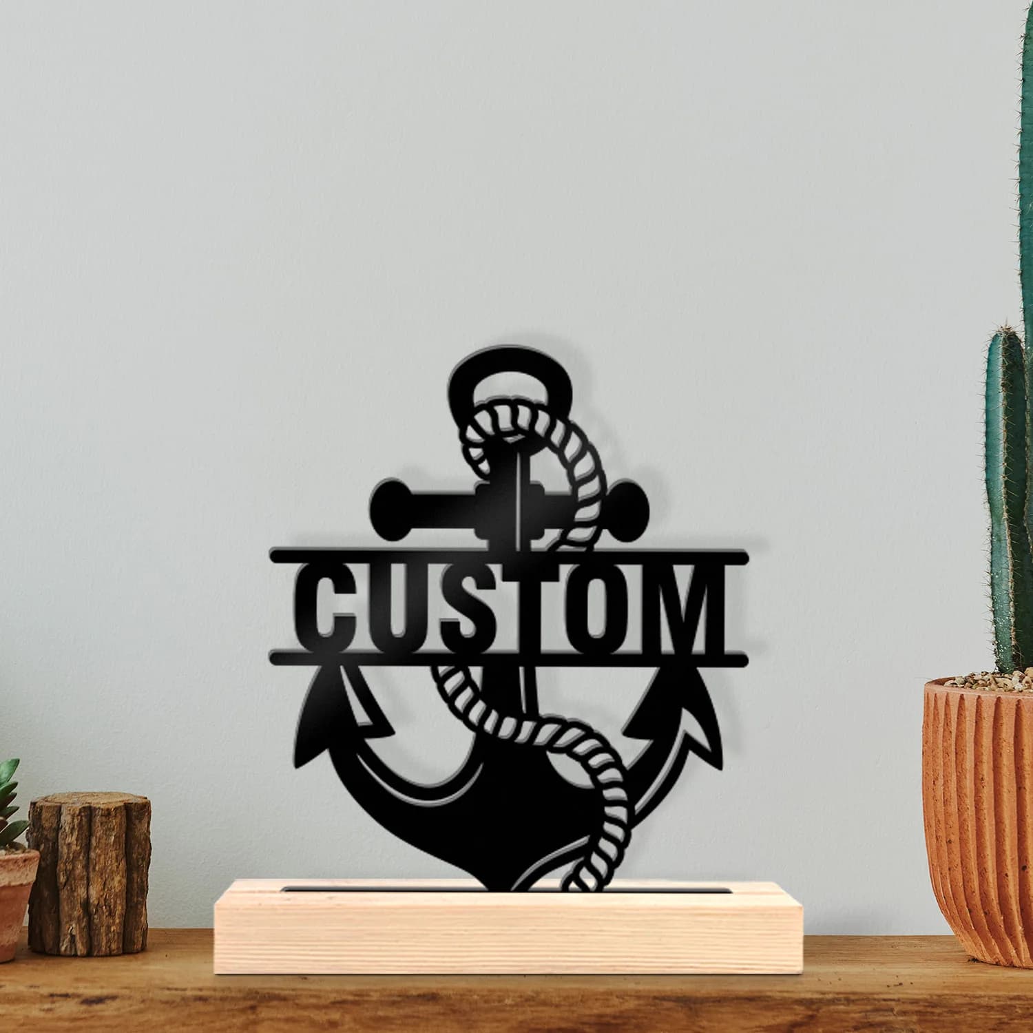 1pc Simple Metal Customization, with Wooden Base, Bedroom and Office Decoration Ornaments, Holiday Gifts