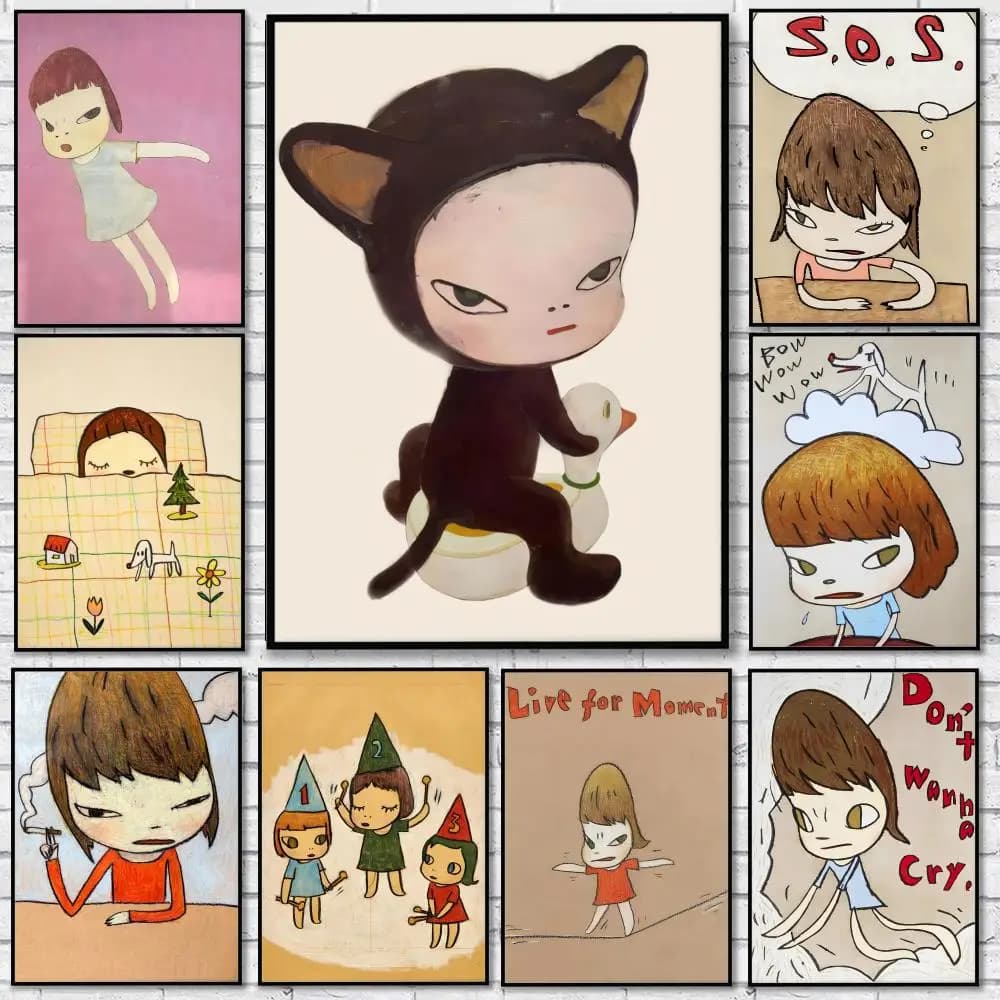 Y-Yoshitomo Nara Dream Doll Poster Adesivo da parete impermeabile HD, poster artistico autoadesivo, resistente allo sbiadimento, decorazione per la casa