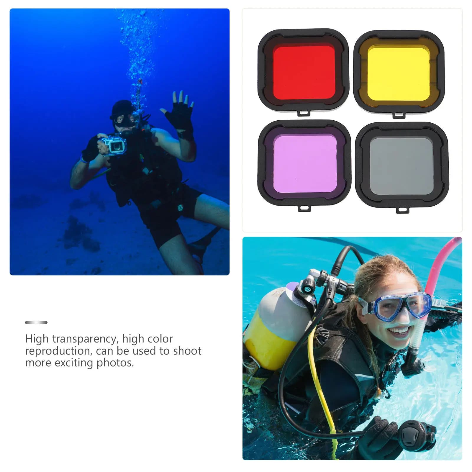 4 waterproof lenses for Sj9000 F88Br, high transparency and scratch resistant red underwater filter, snorkeling filter