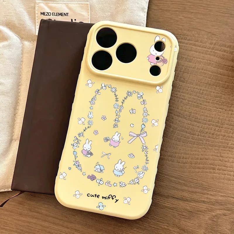 Miffy Phone Case with Plush Bunny Charm Snowman Pattern Clear Cover for Iphone Protective Case Kawaii Back Shell