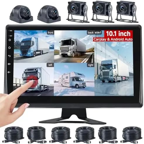 Sistema di telecamere di retromarcia per camper da 10.1 pollici con CarPlay, Android Auto, DVR 6CH 1080P, GPS, touchscreen, telecamere di sicurezza cablate