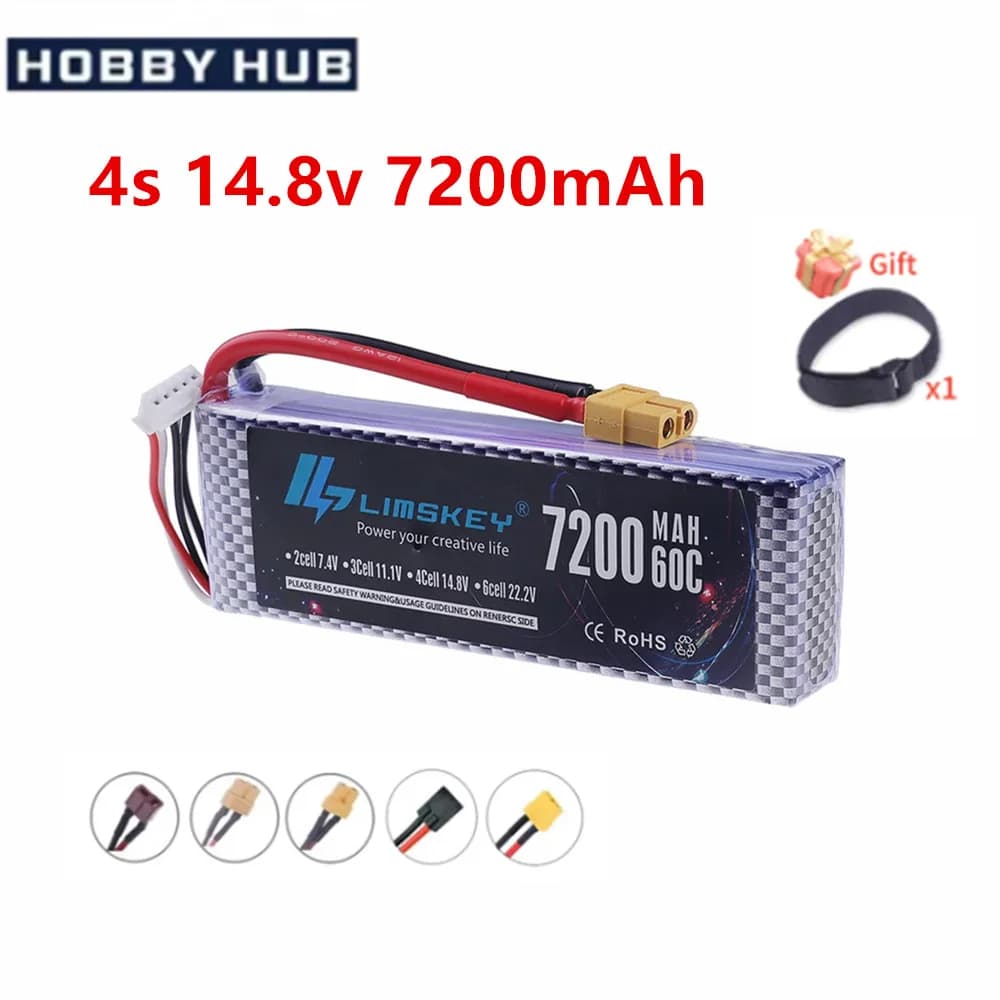Batteria ricaricabile LiPo 4S 7200mAh 60C 14.8V per batterie RC FPV Racing Drone Quadcopter Drone con connettore XT60 Deans Plug