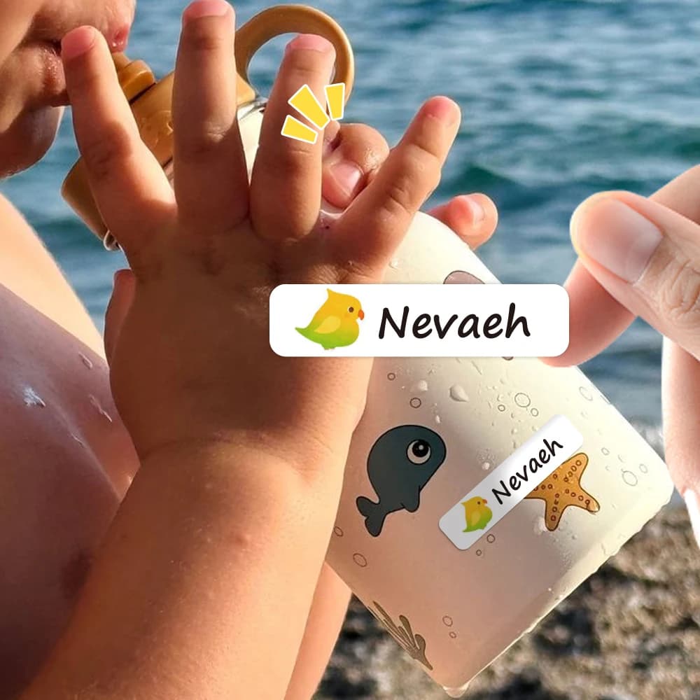 Custom Cute Bird Name Sticker,Transparent Waterproof Stickers for Kids,diy Name Labels for School Bag Bottles Box Mug Uniform