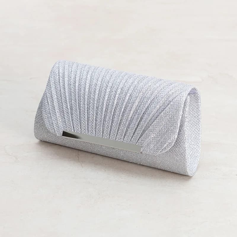 Shell Pattern Flap Mini Square Evening Bag, Metal Trim Fine Shimmer Clutch Purse, Women Formal Handbag for Party Banquet