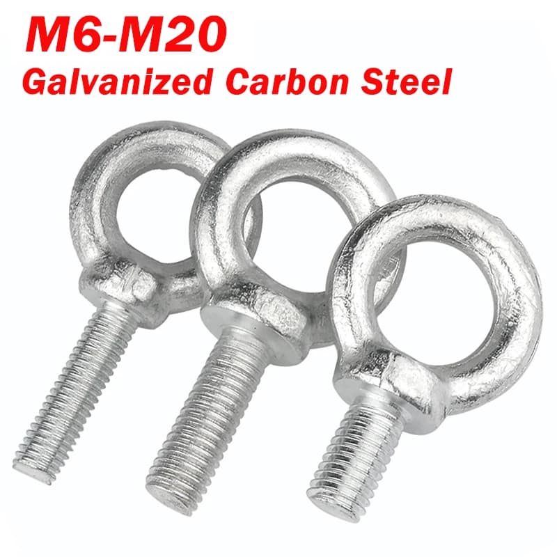 Bulloni a Occhio Zincati M6 M8 M10 M12 M14 M16 M18 M20 con Anello e Foro, Viti a Occhio per Sollevamento Marino, per Cavi e Corde, Lunghezza: 12-60mm
