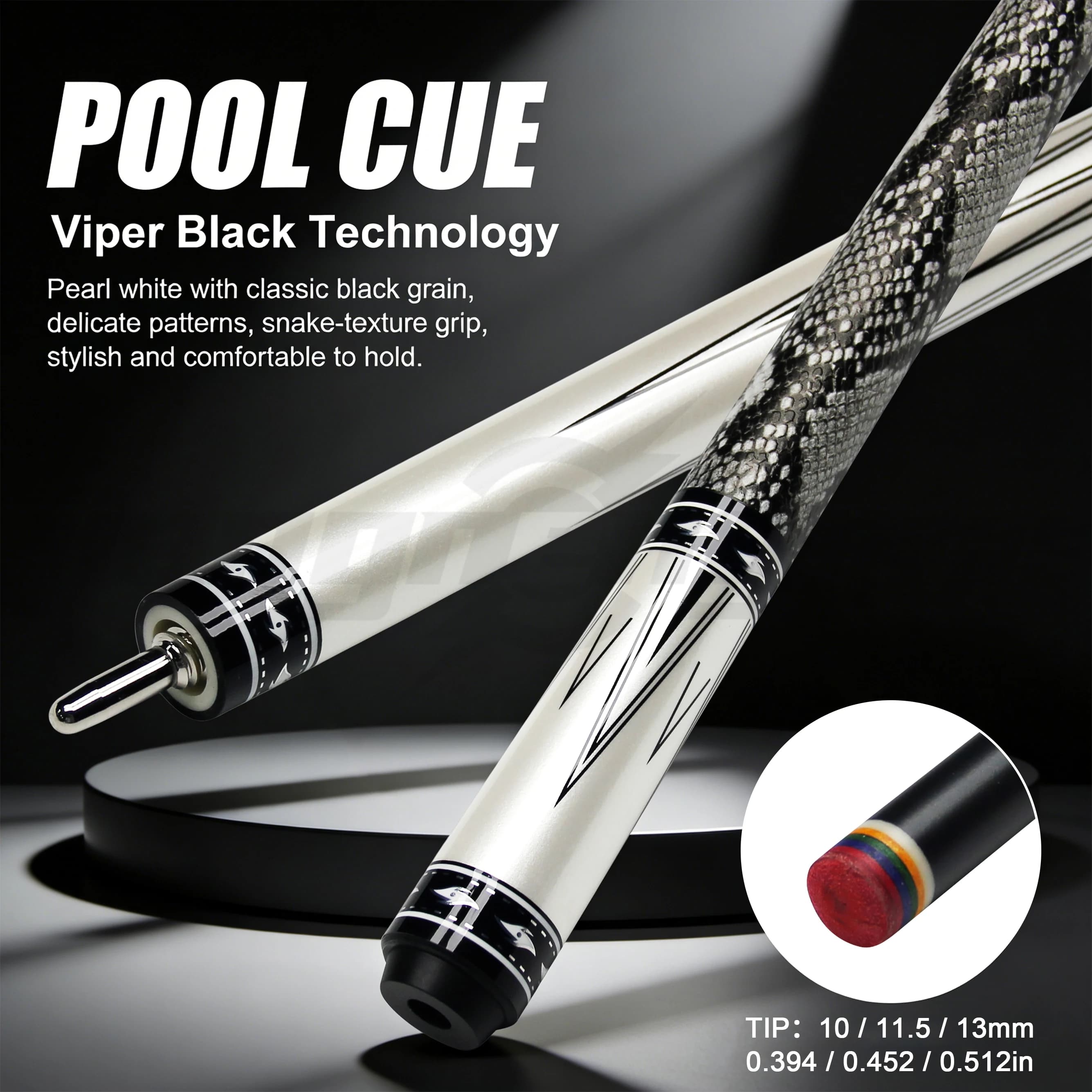 Stecca da Biliardo Professionale Viper Tech Grip in Fibra di Carbonio 57.56 Pollici, Punta di Precisione 10/11.5/13mm, per Principianti e Professionisti