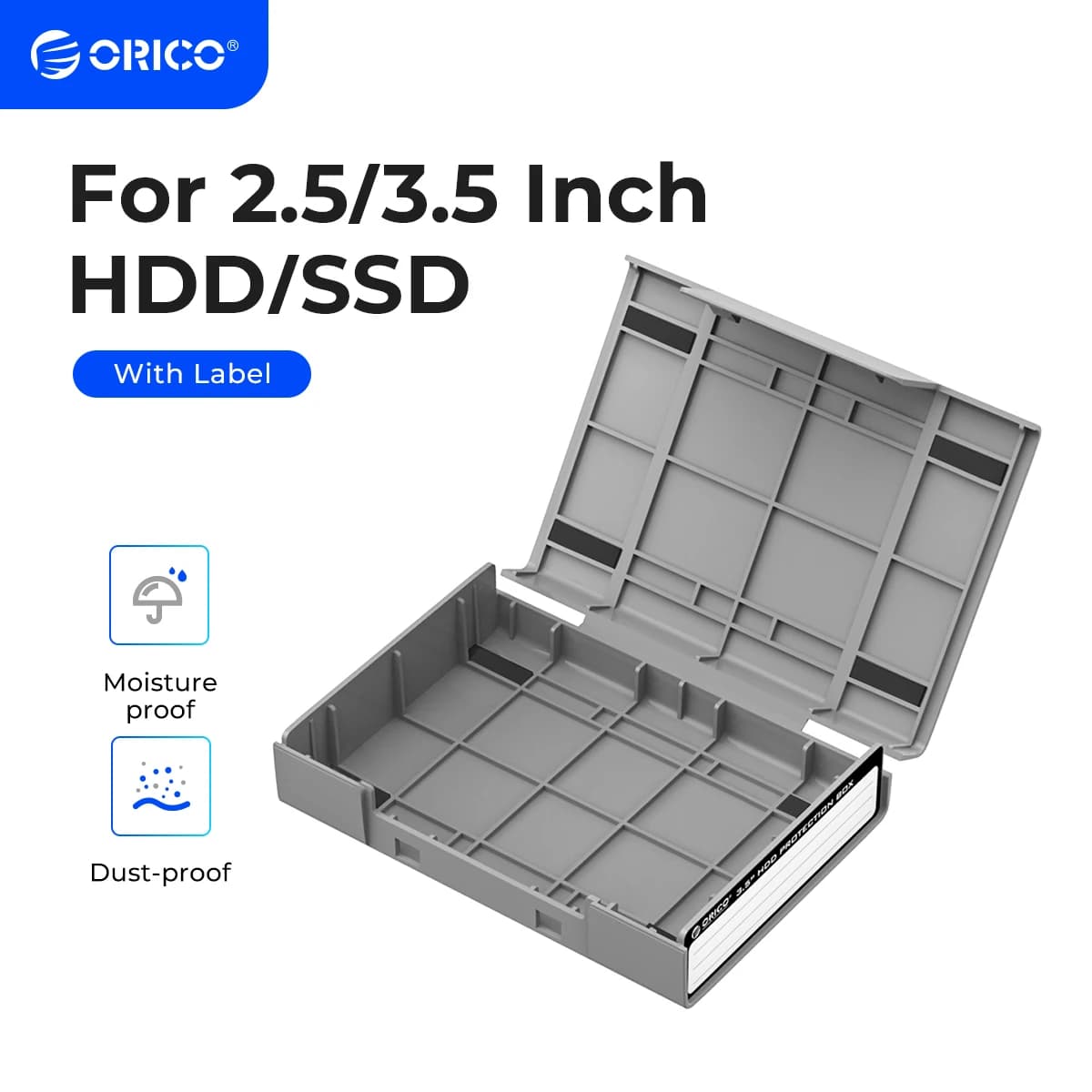 ORICO HDD ProtectIon Box Scatola di archiviazione esterna da 3,5 pollici per HDD SSD con etichetta Design A prova di umidità