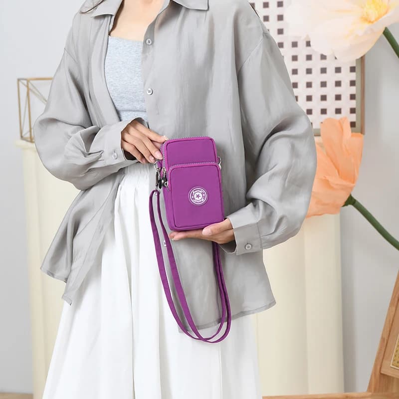 Borsa a tracolla a spalla singola con scomparti tripli con cerniera Comoda borsa per monete, cambio e telefono Borsa a tracolla da donna