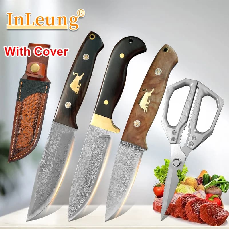 Damascus VG10 Steel Knife wood Handle Fixed blade knife Fruit Knife Sharp Chef Knives Meat Fruits Vegetables BBQ Cooking Knife