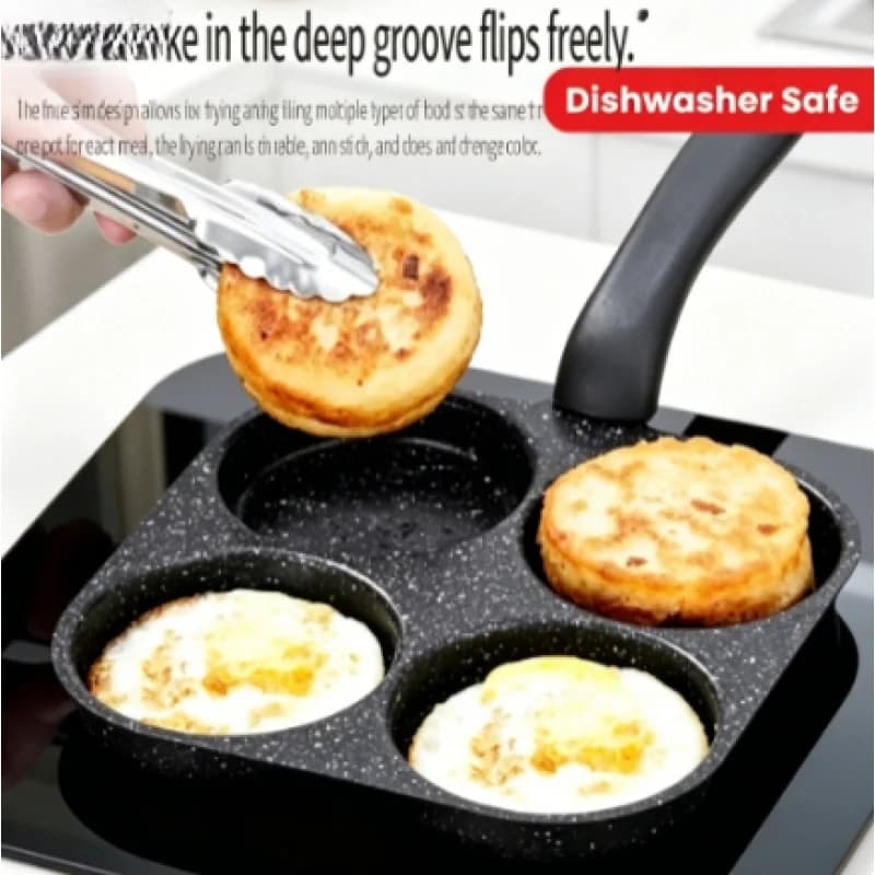 4-in-1 Non-Stick Cast Iron Egg Frying Pan Single Handle Egg Cooker Dishwasher Safe Fit Electric Stove