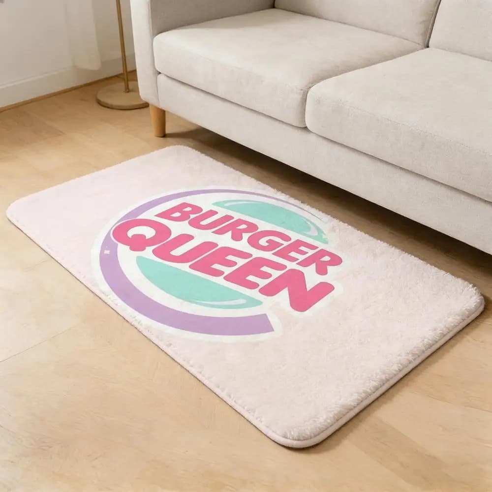 Food B-Burger King Indoor Mat, door flannel mat, non-slip, absorbent, washable, for domestic interior