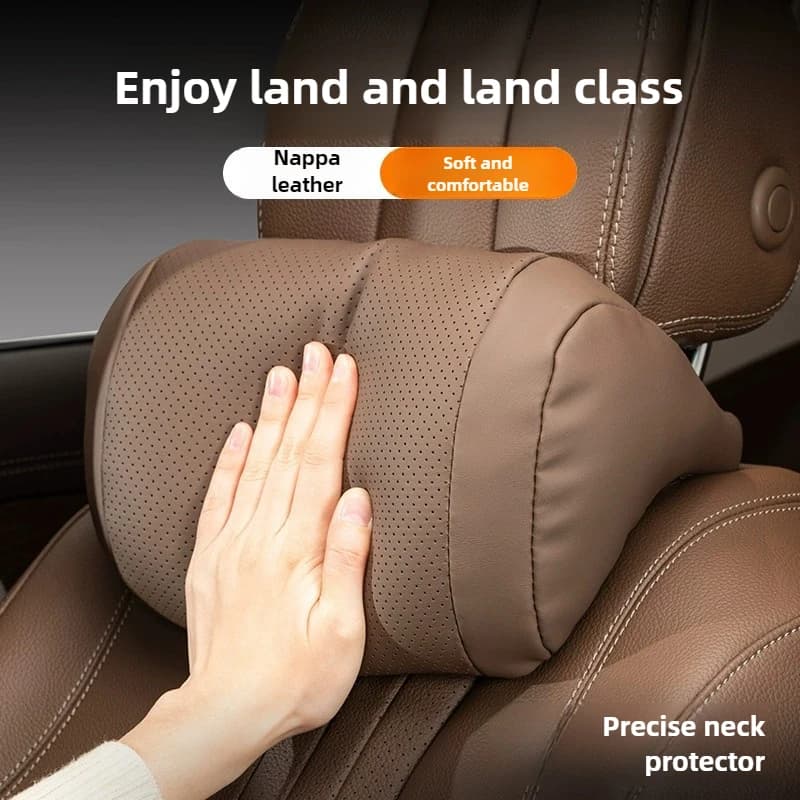 Luxury Nappa Leather Car Seat Headrest Universal Car Interior Seat Protect Neck Pillow Soft and Fluffy, Suitable for All Seasons